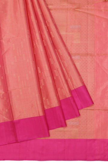 Pink Soft Silk Saree with Gold Silver Square Butta