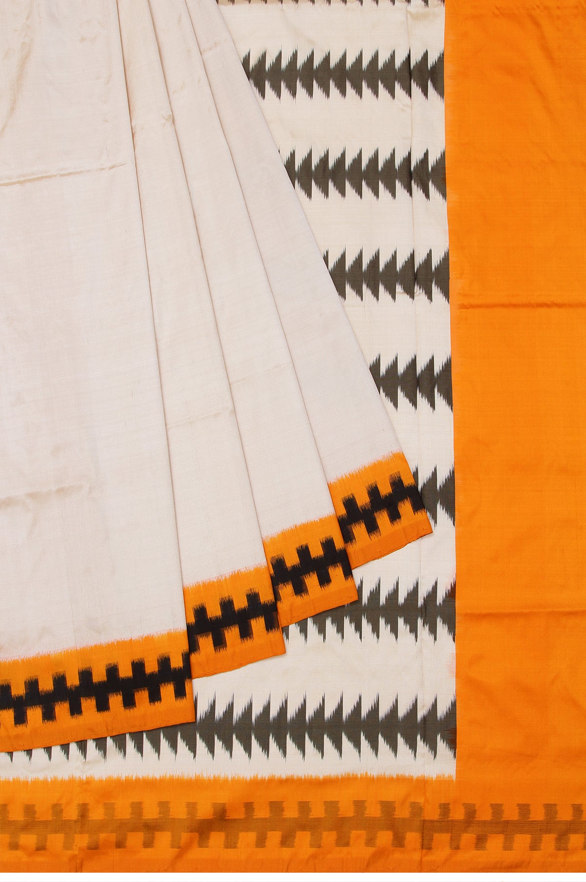 Sandal Ikat Silk Saree with Mustard Border and Triangle Butta