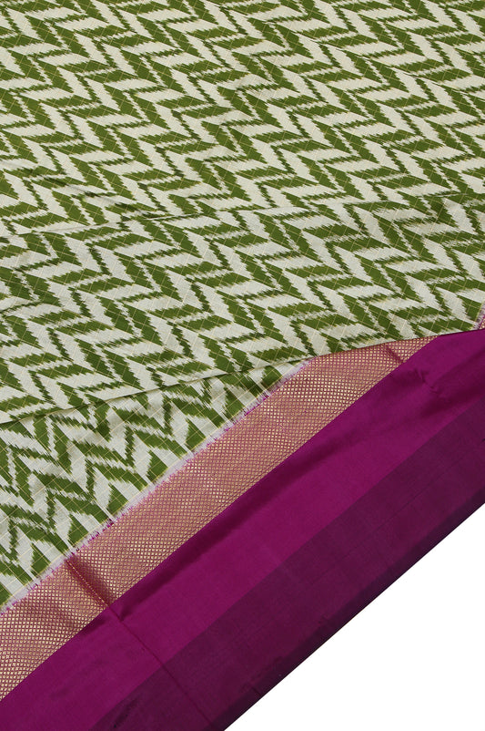 Green Ikat Silk Saree with and Gold Zari Checks