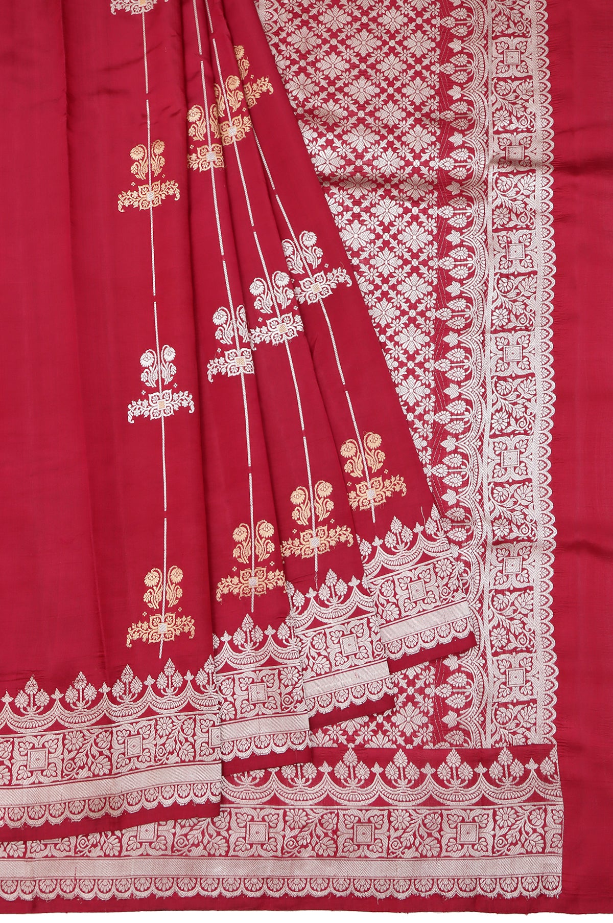 Magenta Chiniya Silk Saree with Flower Butta