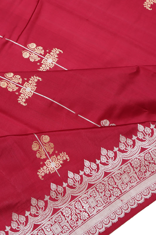 Magenta Chiniya Silk Saree with Flower Butta