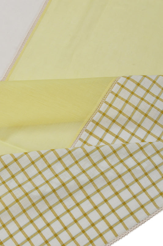 Cream Chanderi Silk Cotton Saree with Checks Border and Plain Body