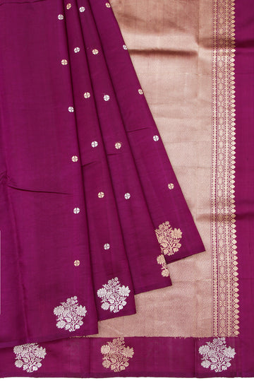 Magenta Chiniya Silk Saree with Tree Motifs