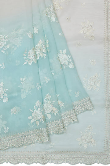 Sky Blue Organza Silk Saree with Silver Zari Embroidery