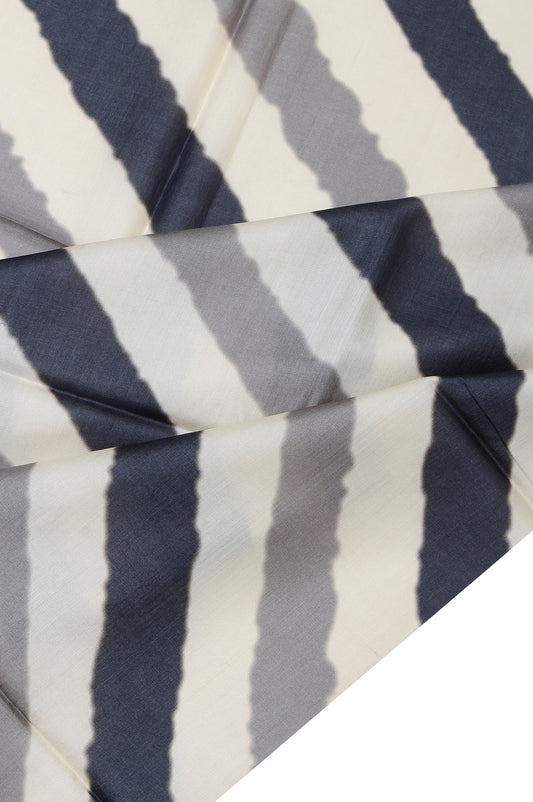 Cream Tussar Silk Saree with Gray and Black Stripes