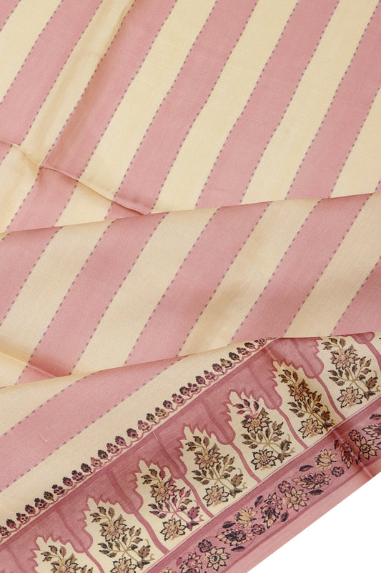 Cream Tussar Silk Saree with Onion Pink Stripes