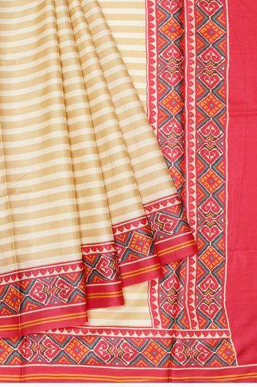 Cream Tussar Silk Saree with Red Patan Patola Border