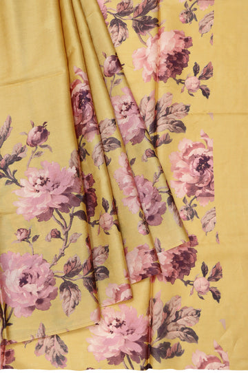 Mustard Tussar Silk Saree with Jaal Pallu