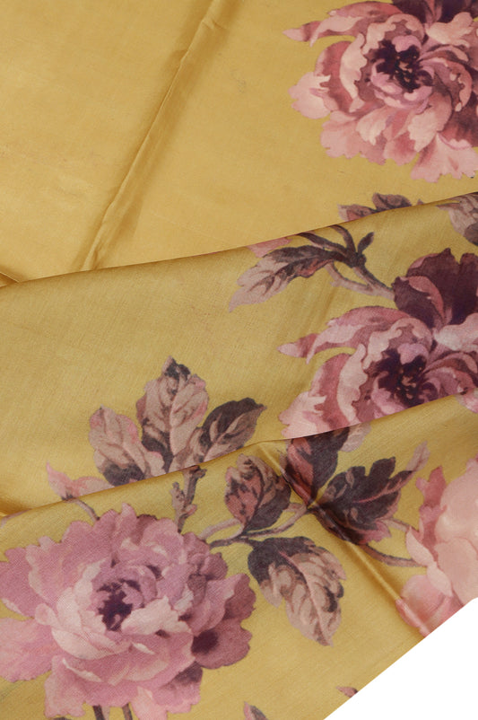 Mustard Tussar Silk Saree with Jaal Pallu