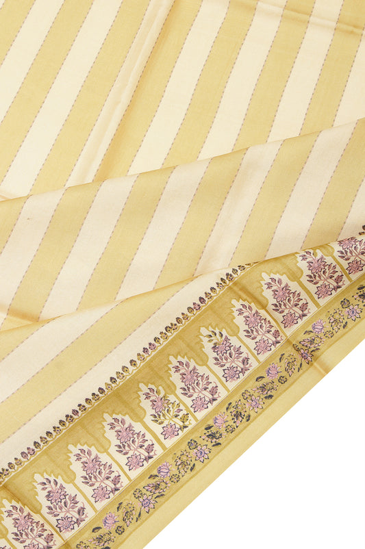 Cream Tusser Silk Saree with Yellow Stripes