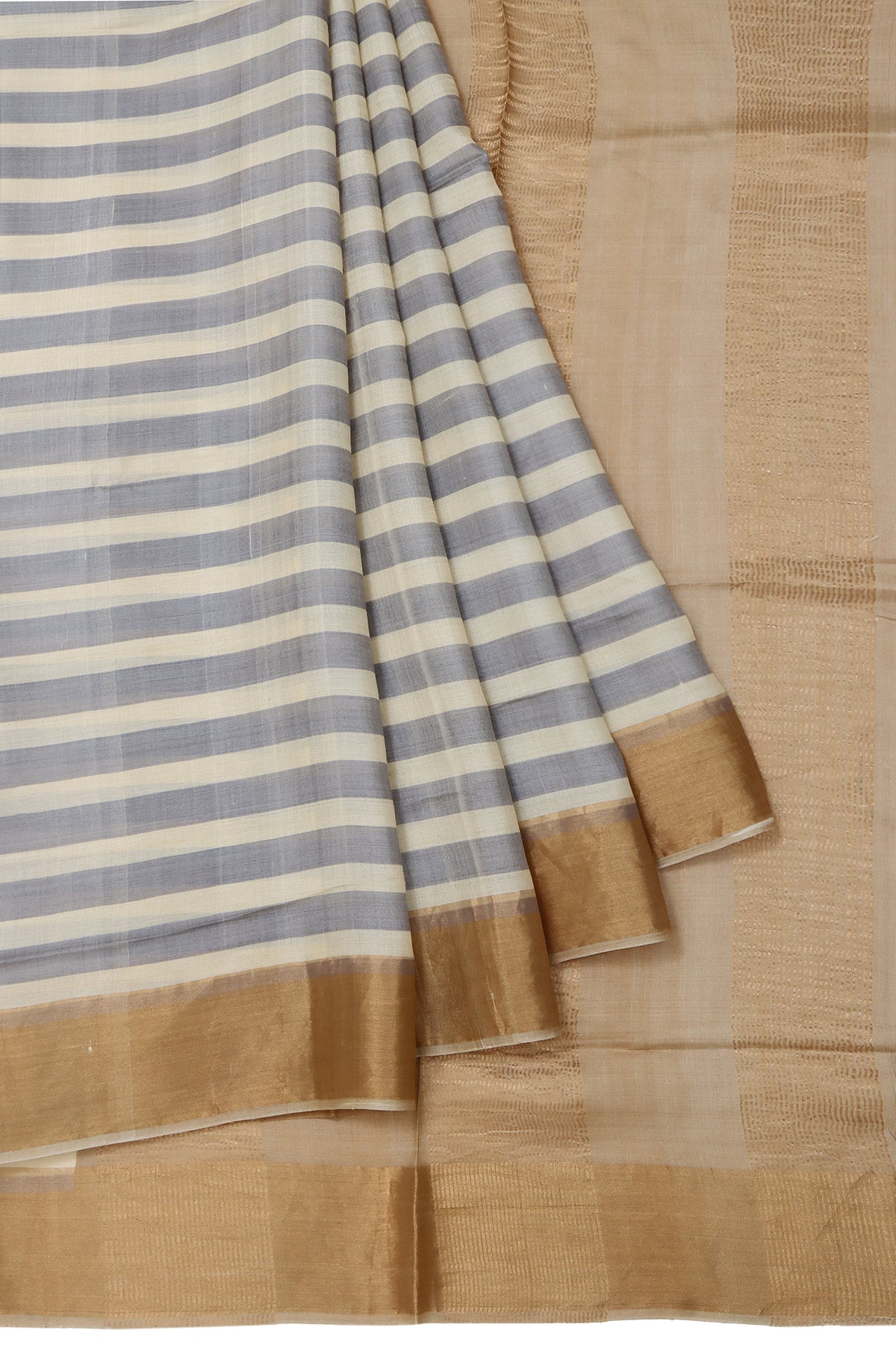 Cream Tussar Silk Saree with Kadi Border