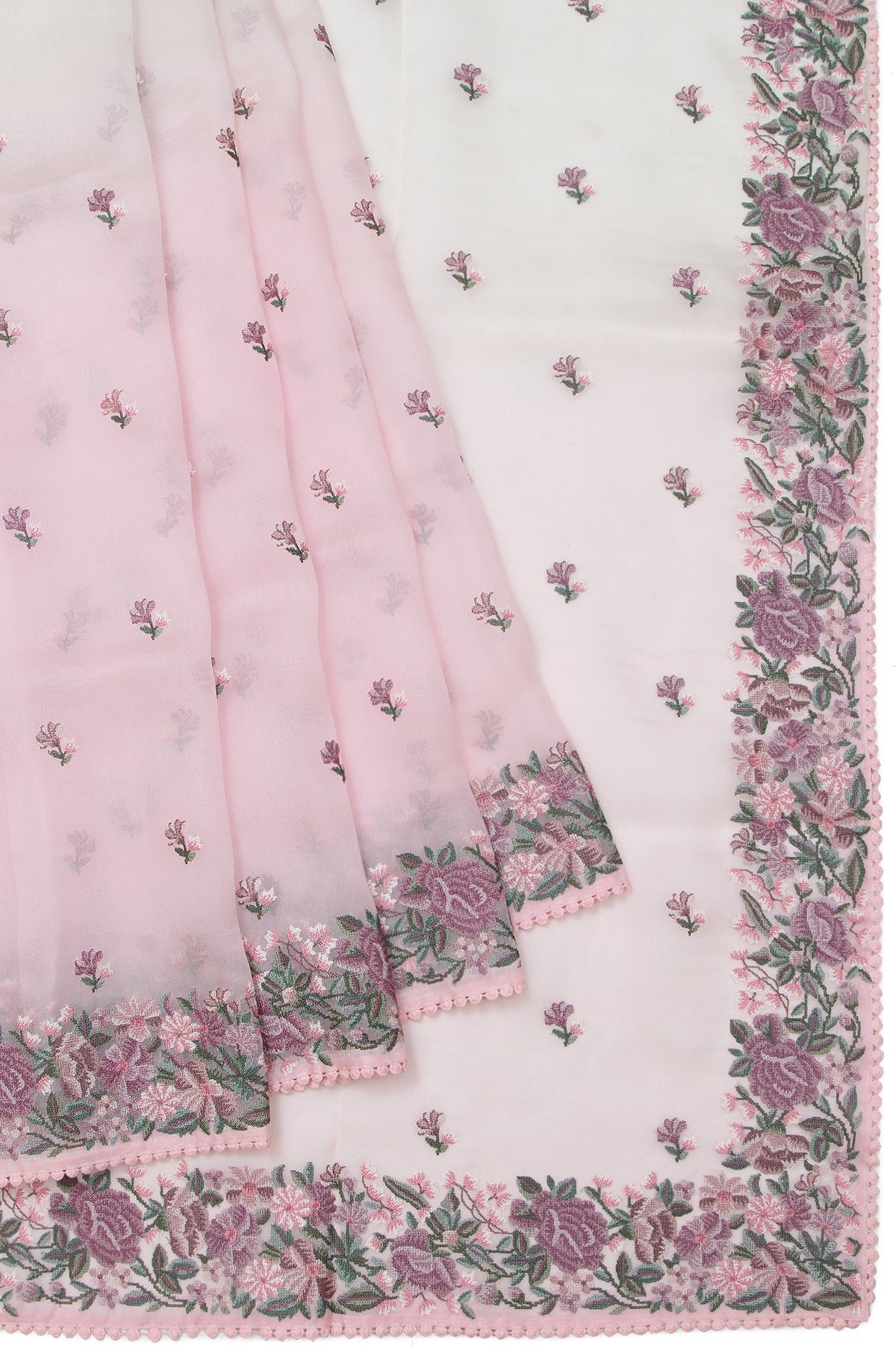 Pink Organza Saree with Meenakari Work