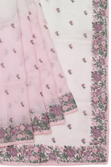 Pink Organza Saree with Meenakari Work