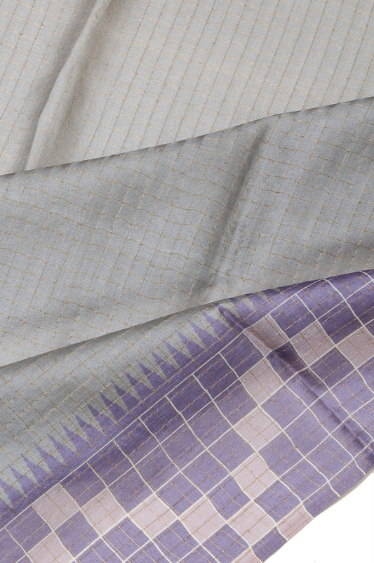 Grey Tussar Silk Saree with Square Butta