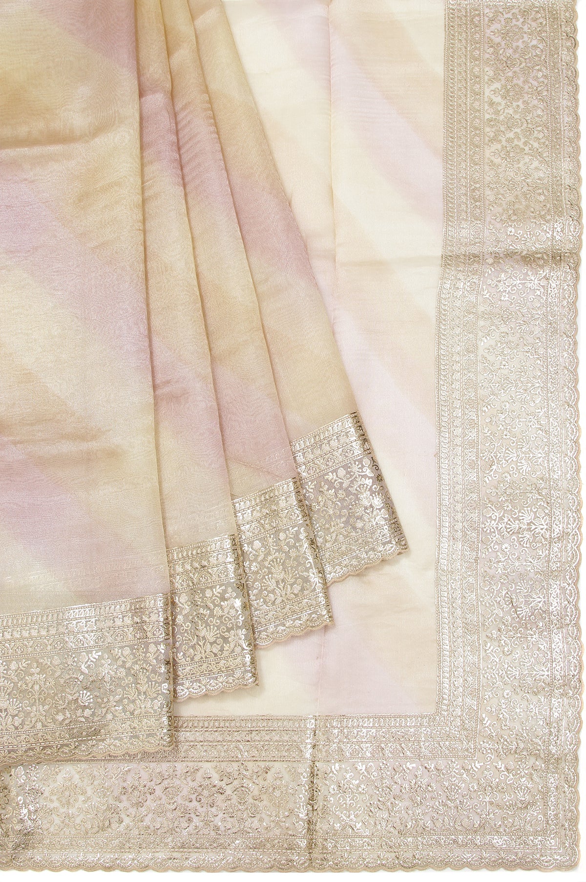 Multi Colour Organza Silk Saree with Plain Design