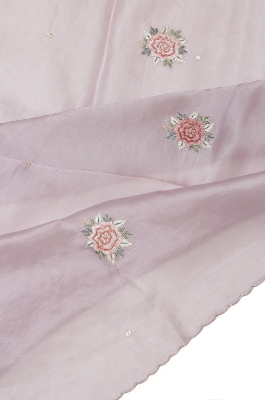 Lavender Organza Silk Saree with Scallop Border and Flower Thread Motifs