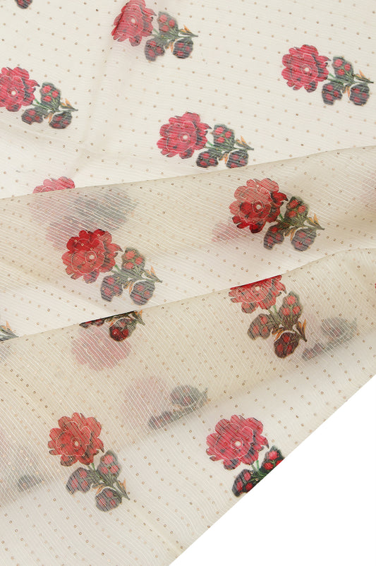 Cream Organza Silk Saree with Self Plain Blouse