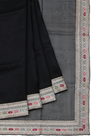 Black Organza Silk Saree with Sequin Thread Work and Square Creeper Design