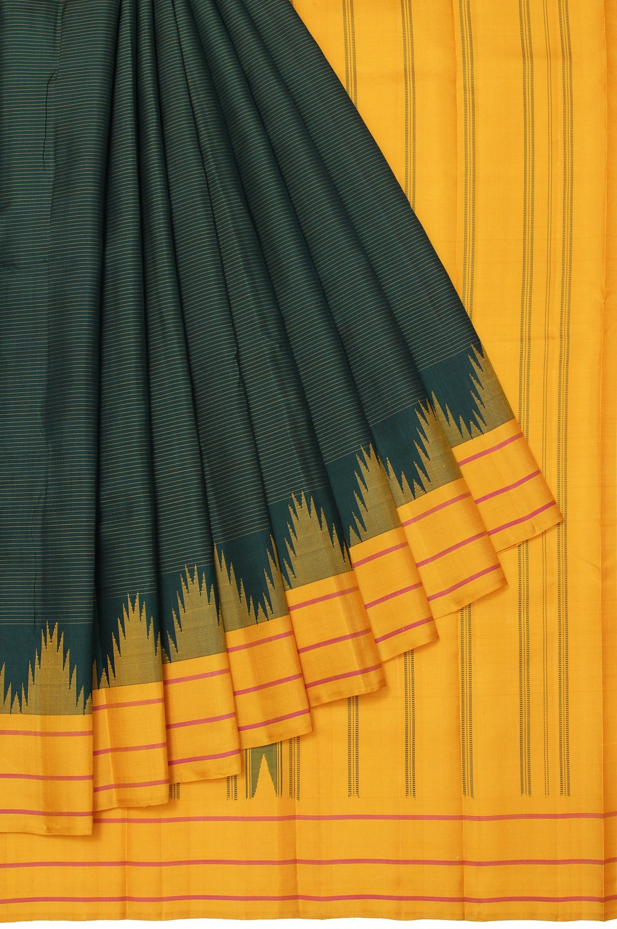 Green Kanchipuram Silk Saree with Mustard Border