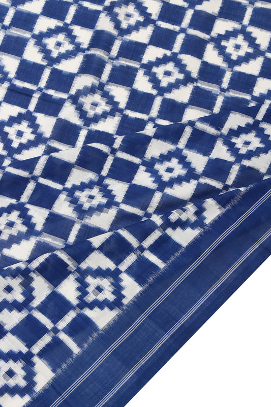 Blue Ikat Cotton Saree with Blue Plain Border and Diamond Butta