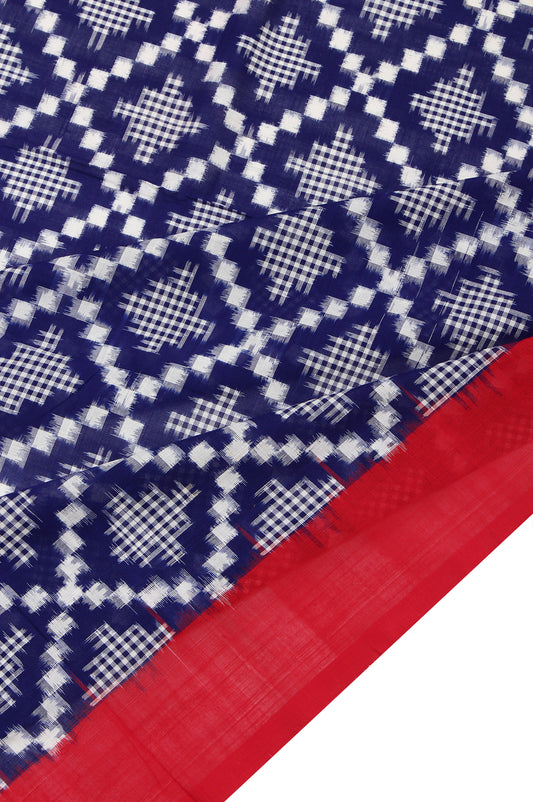 Blue Ikat Cotton Saree with Red Open Border