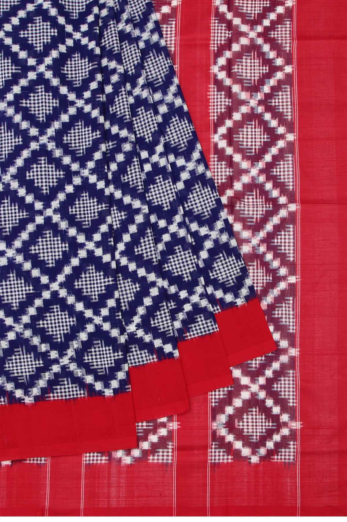 Blue Ikat Cotton Saree with Red Open Border