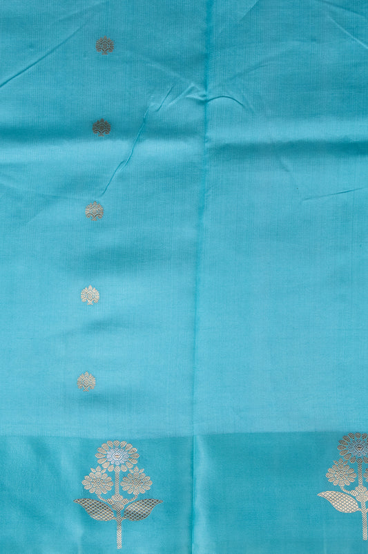 Sea Blue Chiniya Silk Saree