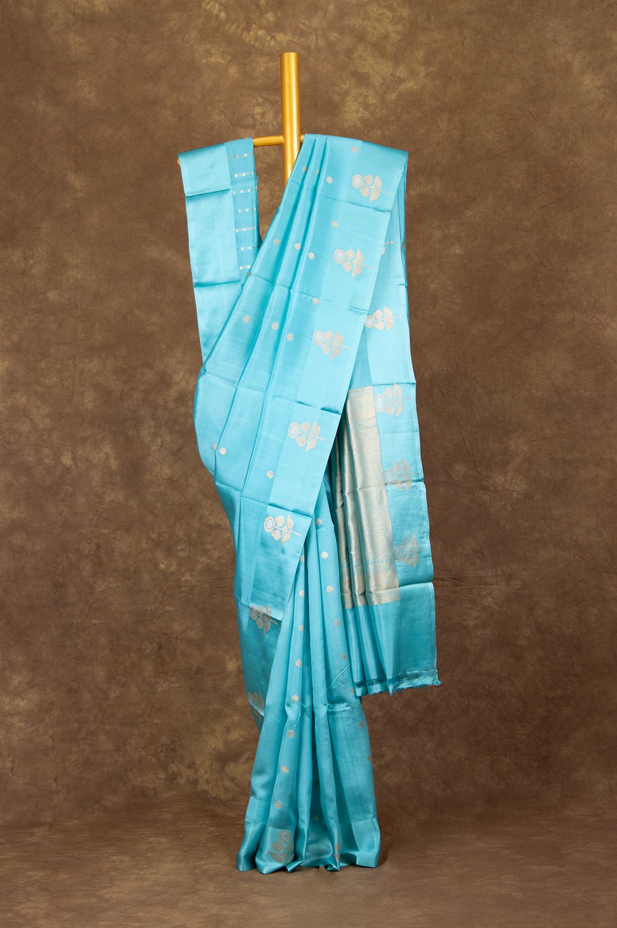 Sea Blue Chiniya Silk Saree