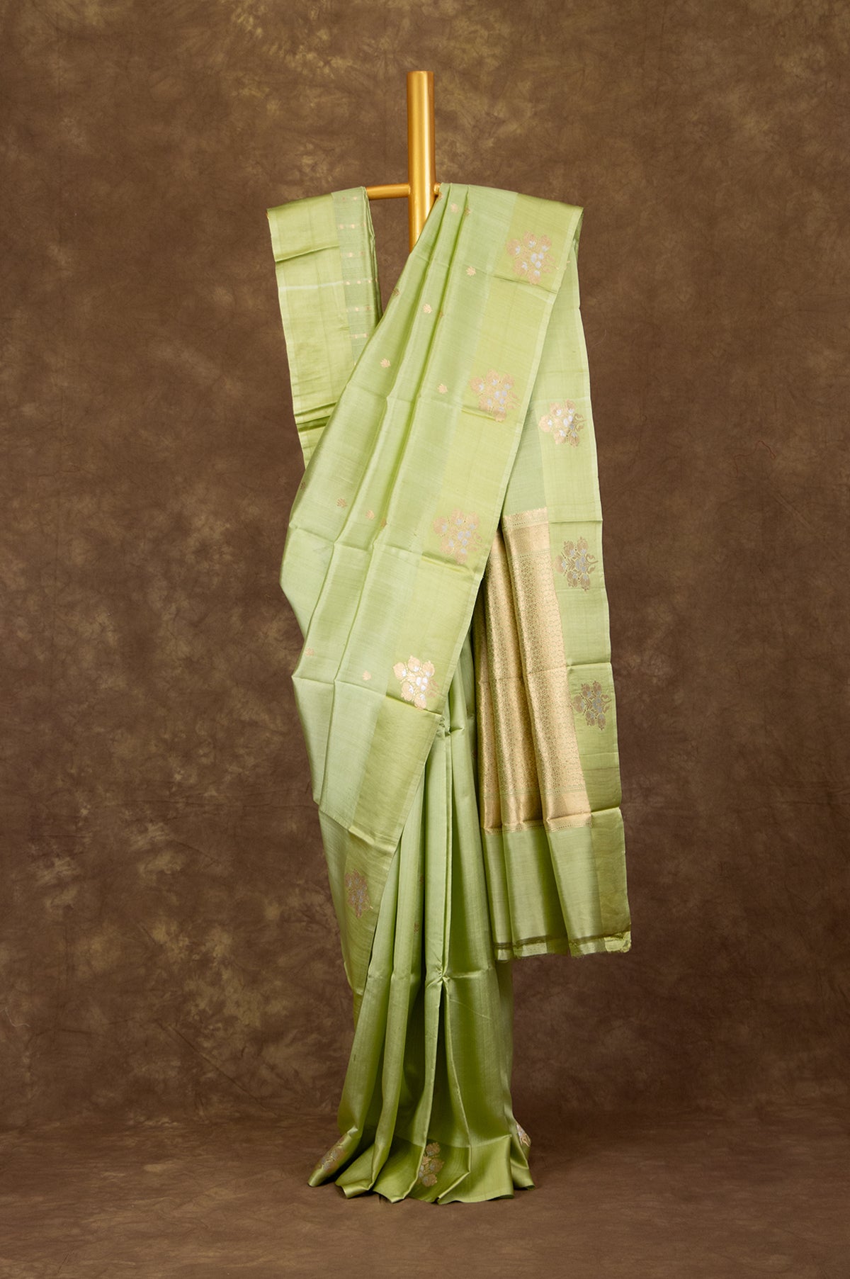 Pista Green Chiniya Silk Saree