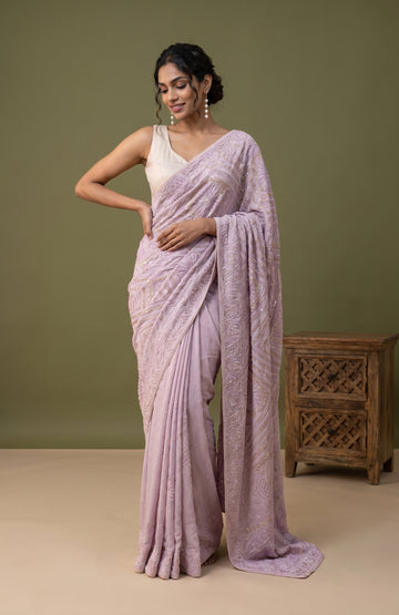 Lavender Banarasi Silk Saree with Floral Creeper Jaal