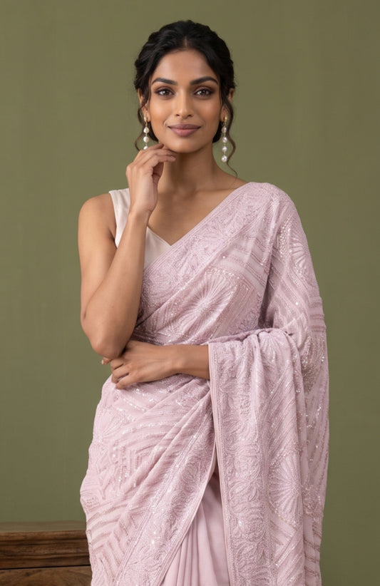 Lavender Banarasi Silk Saree with Floral Creeper Jaal
