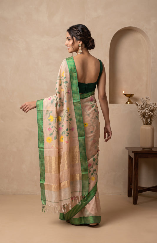 Onion Pink Ponduru Jamdani Cotton Saree with Diamond Butta Design