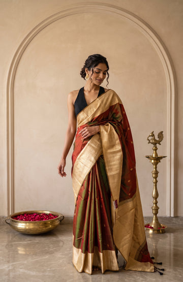 Green Kanchipuram Silk Saree with Mayil Motifs
