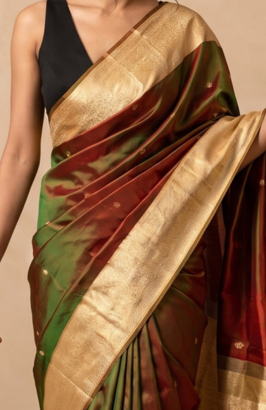 Green Kanchipuram Silk Saree with Mayil Motifs