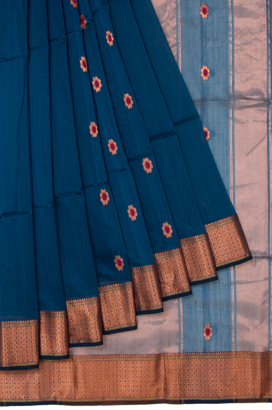 Peacock Blue Maheshwari Silk Saree