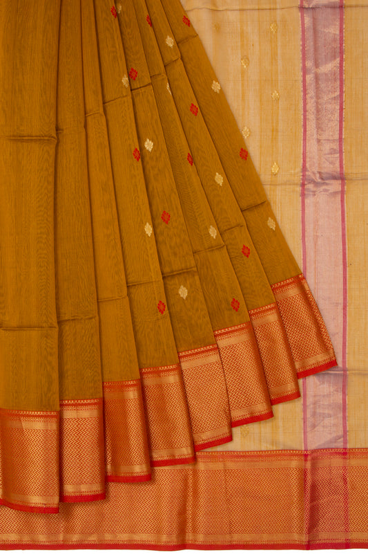 Mustard Maheshwari Silk Saree