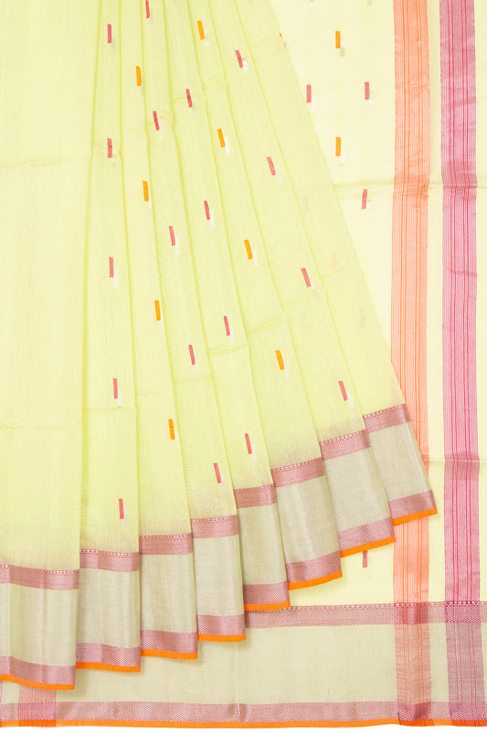 Lemon Yellow Maheshwari Silk Saree