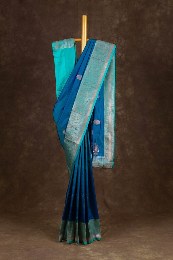 Peacock blue Banaras Katan Silk Saree