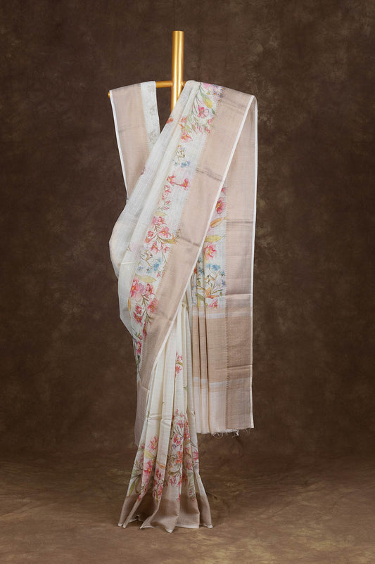 Cream Chanderi Silk Cotton Saree