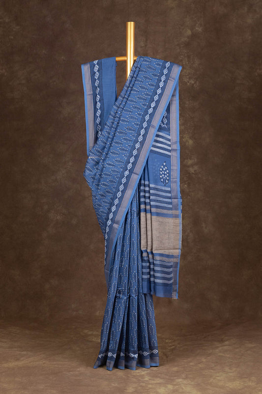 Indigo Blue Chanderi Silk Cotton Saree