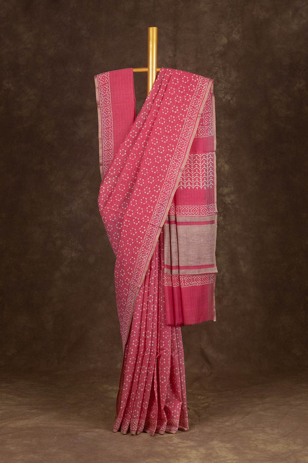 Onion pink Chanderi Silk Cotton Saree