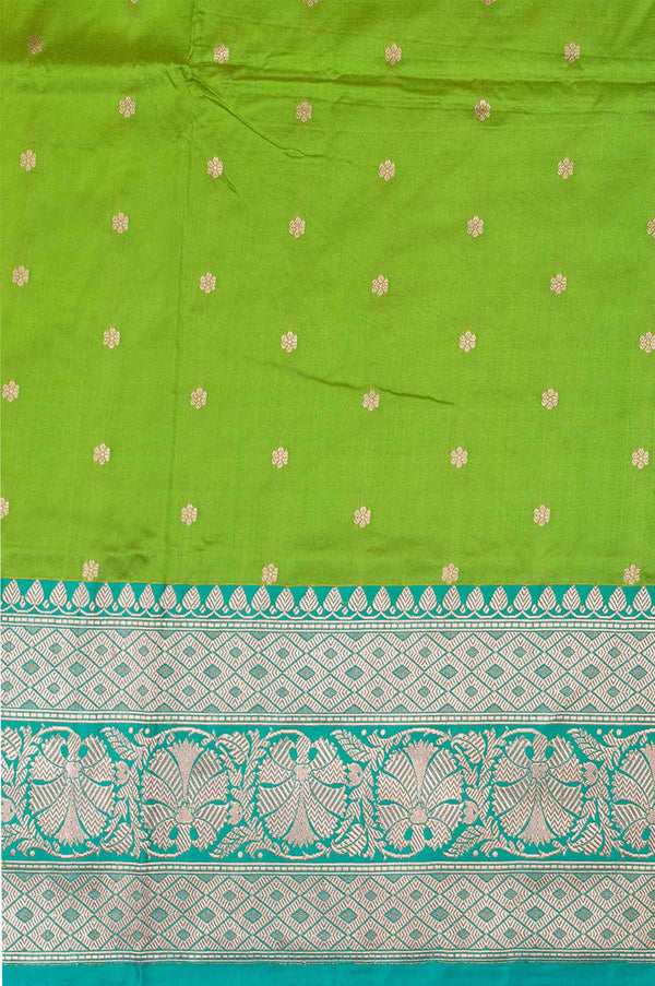 Parrot green Banaras Katan Silk Saree