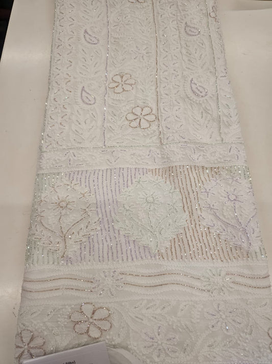 White Chikankari Dress Material