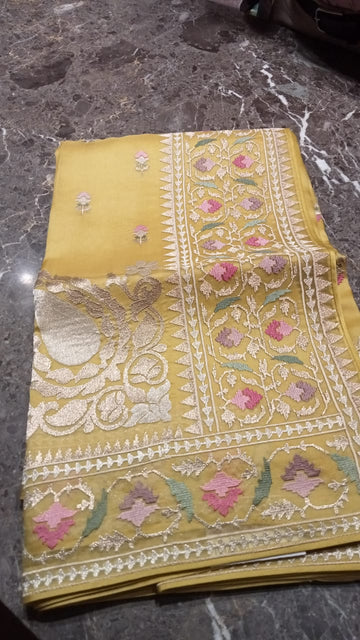 Yellow Organza Silk Saree