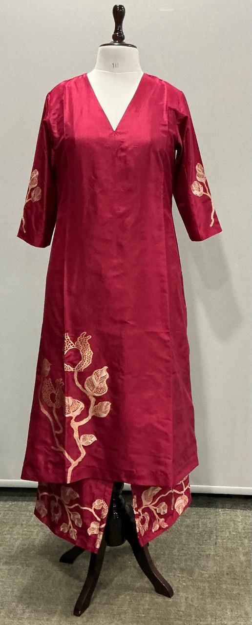 Red Chiniya Silk Dress Material