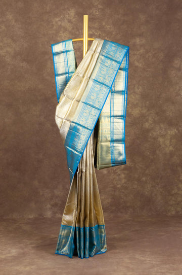 Gold And Blue Kanchipuram Silk Saree