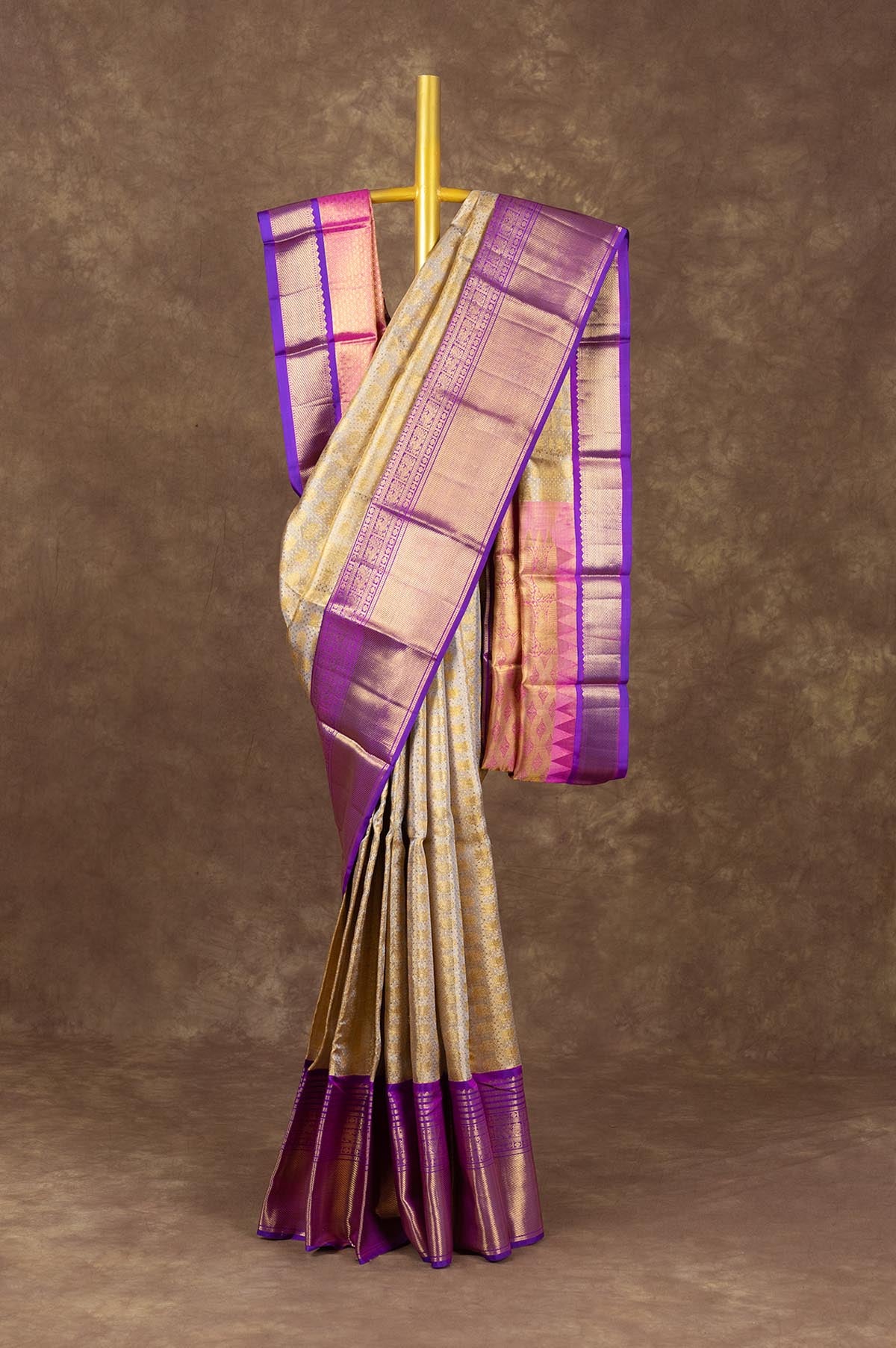 Gold And Purple Kanchipuram Silk Saree