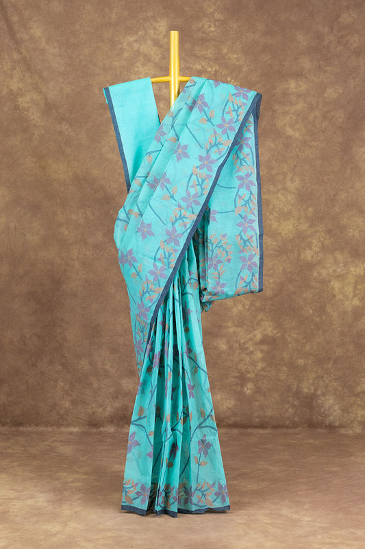 Sea Blue Bengal Cotton Jamadani Saree