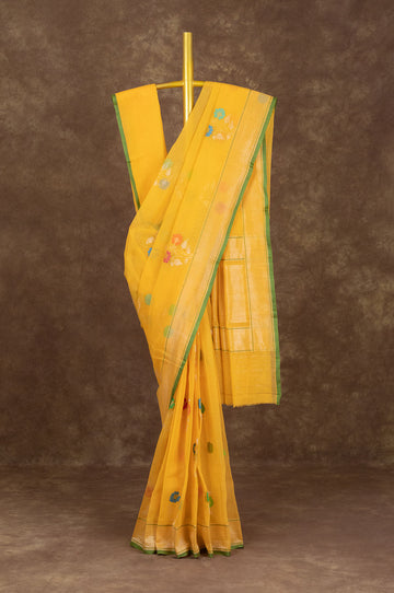 Yellow Banaras Katan Cotton Saree