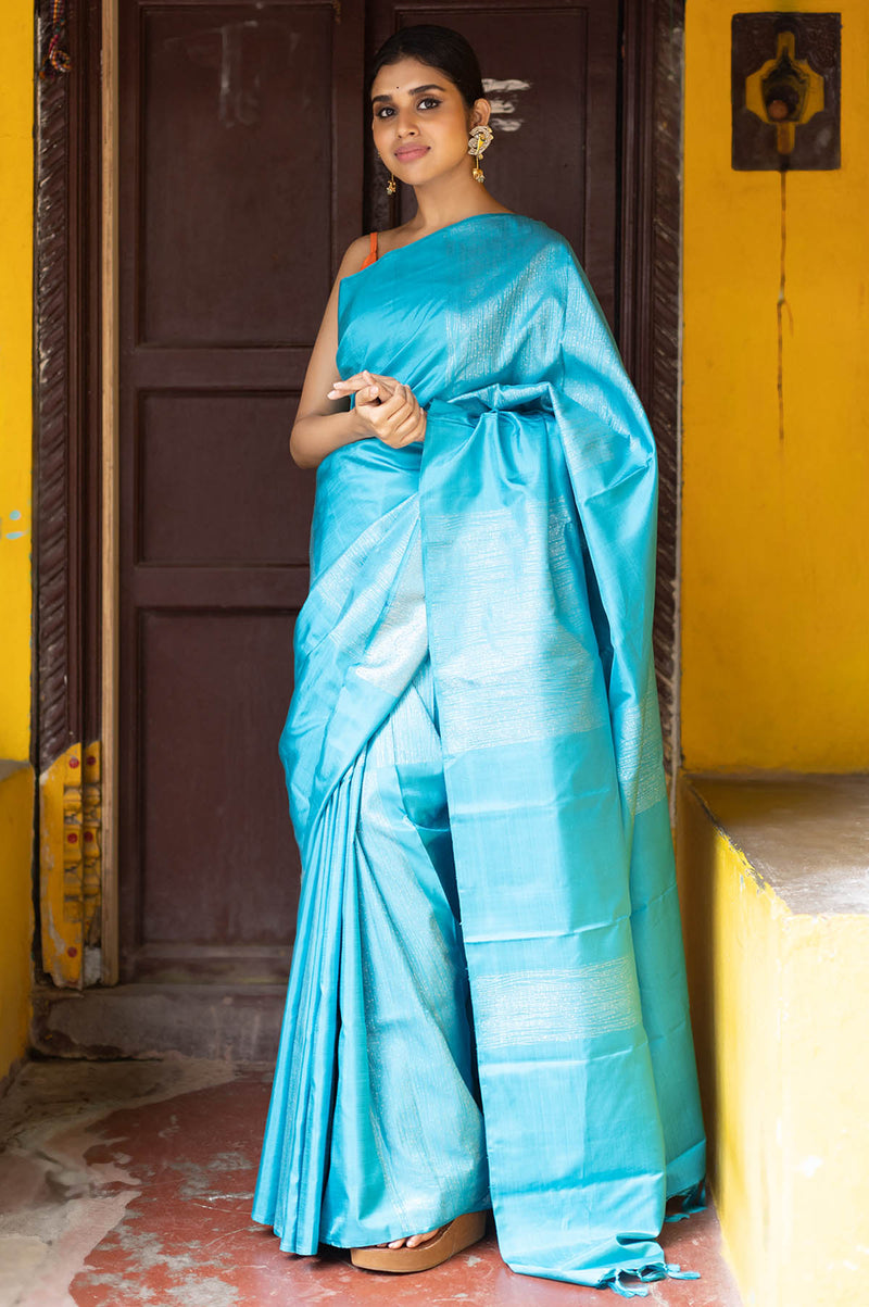 Teal Blue Kanchipuram Silk Saree – Mavuris